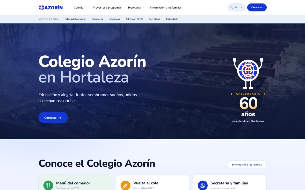 Nueva web del Colegio Azorín, colegio concertado en Hortaleza, en escritorio