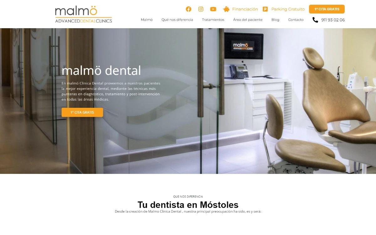 Web de Malmö Dental, clínica dental en Móstoles, en escritorio